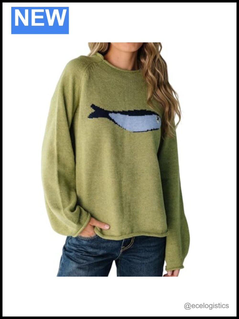 Oversized Roll Neck Cute Animal Graphic Chunky Knit Pullover Sweater Long
